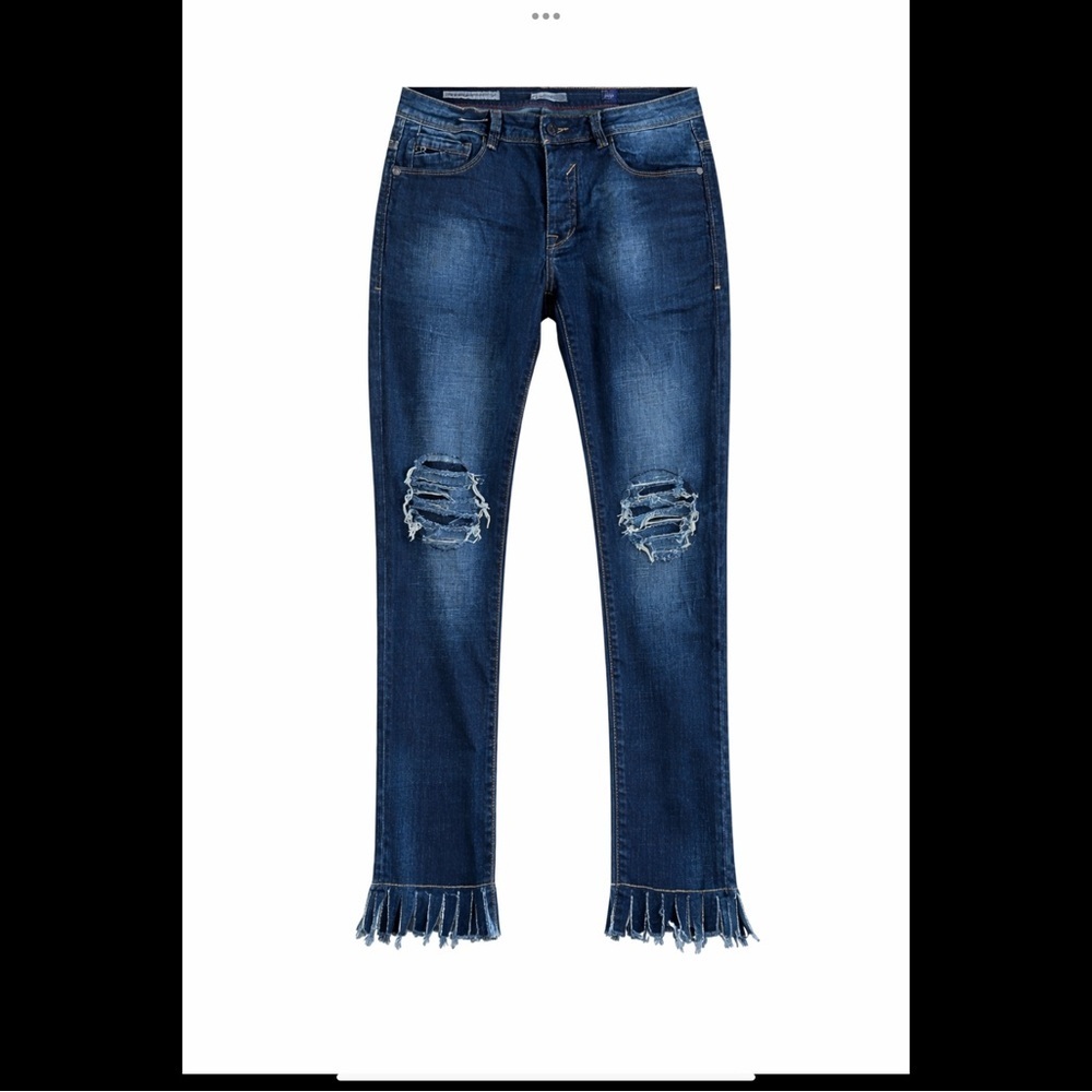 YES ZEE Italian Streetwear Distressed Slim Jeans Fringe Hem Size 31